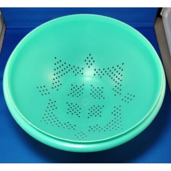 Tupperware #339-3 Green Footed Colander Strainer Star Pattern Vintage USA - Picture 4 of 9